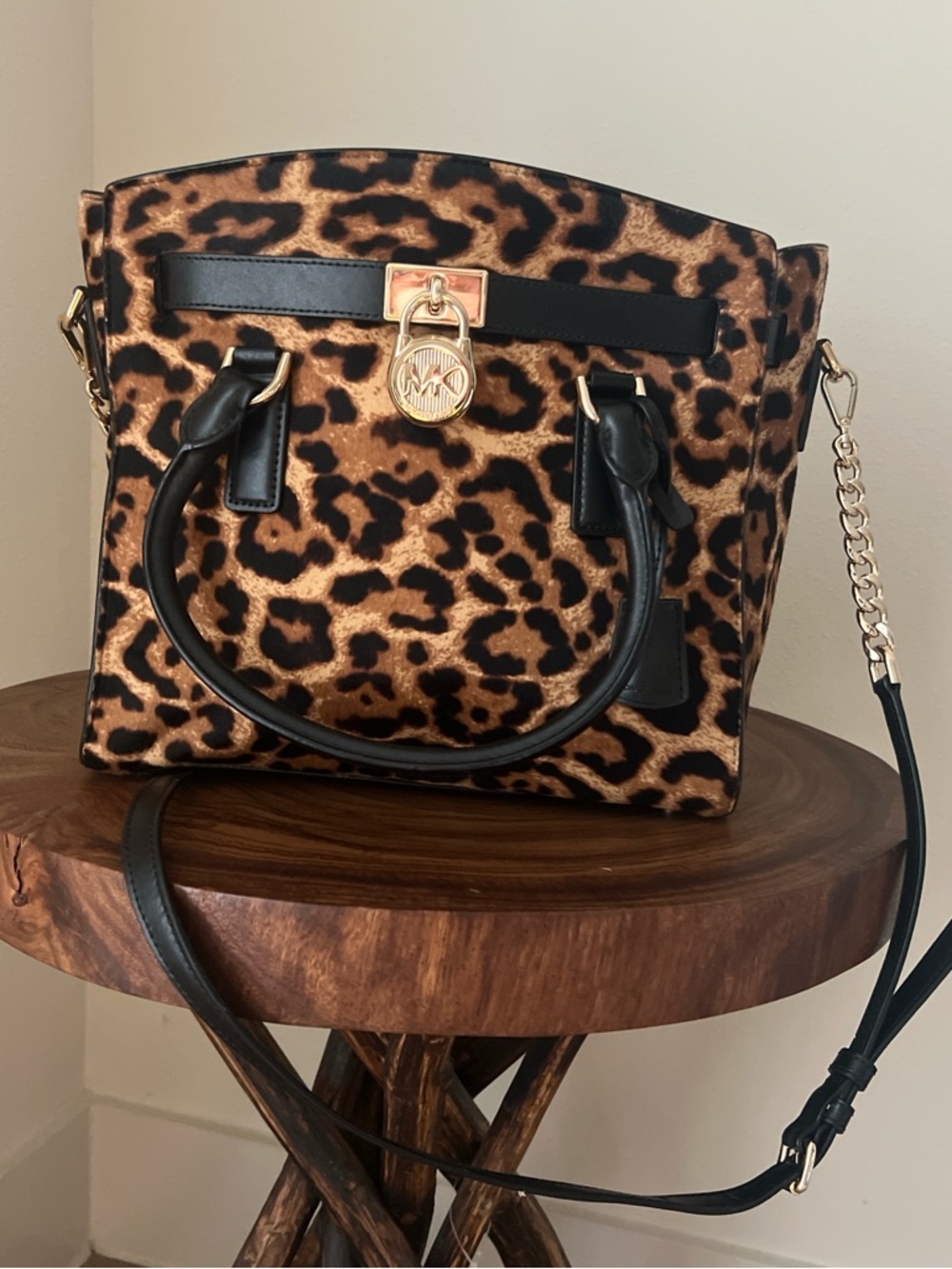 Michael Kors Leopard-Print Satchel with Black Trim - Picture 2 of 8